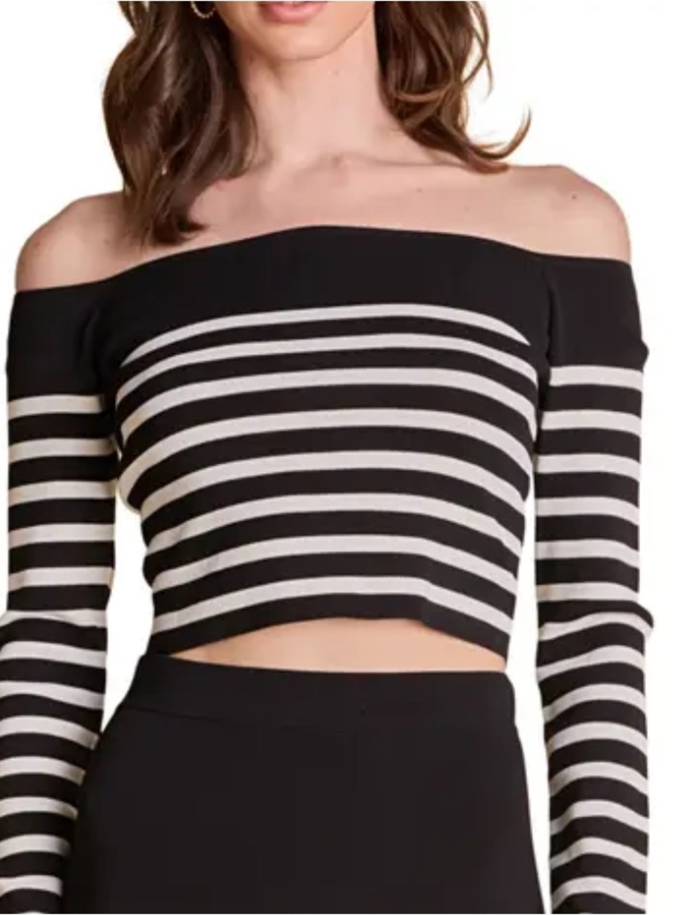 Off The Shoulder Long Sleeve Crop Stripe Black White NWT Small Endless Rose